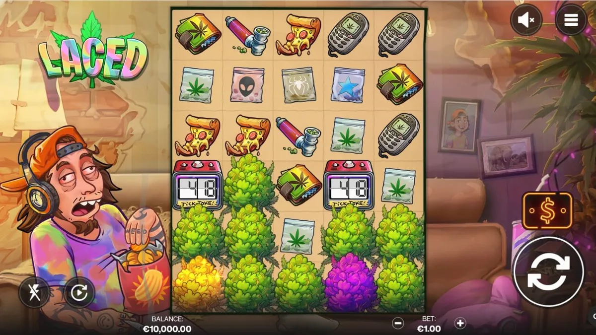 Tampilan visual slot Laced dengan tema santai dan simbol unik