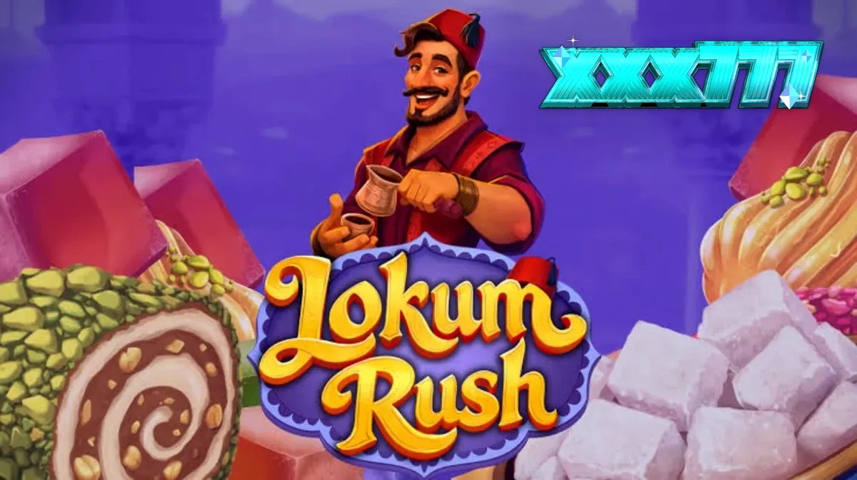 Tampilan visual slot Lokum Rush dengan tema manisan Turki yang penuh warna.